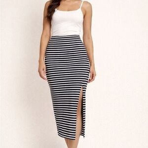 Striped Black and White Midi Skirt